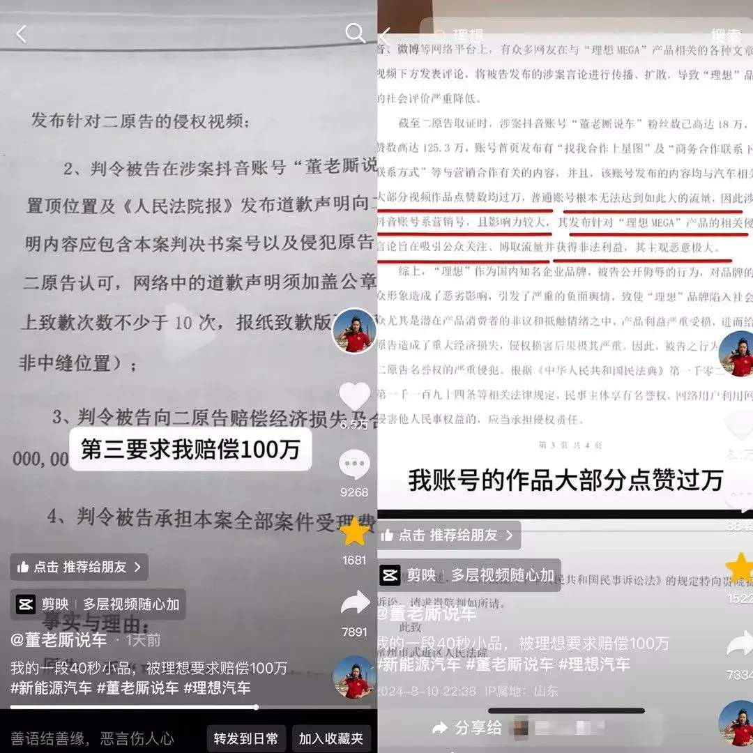 索赔100万！知名汽车博主“董老厮说车”遭理想汽车起诉，最新回应