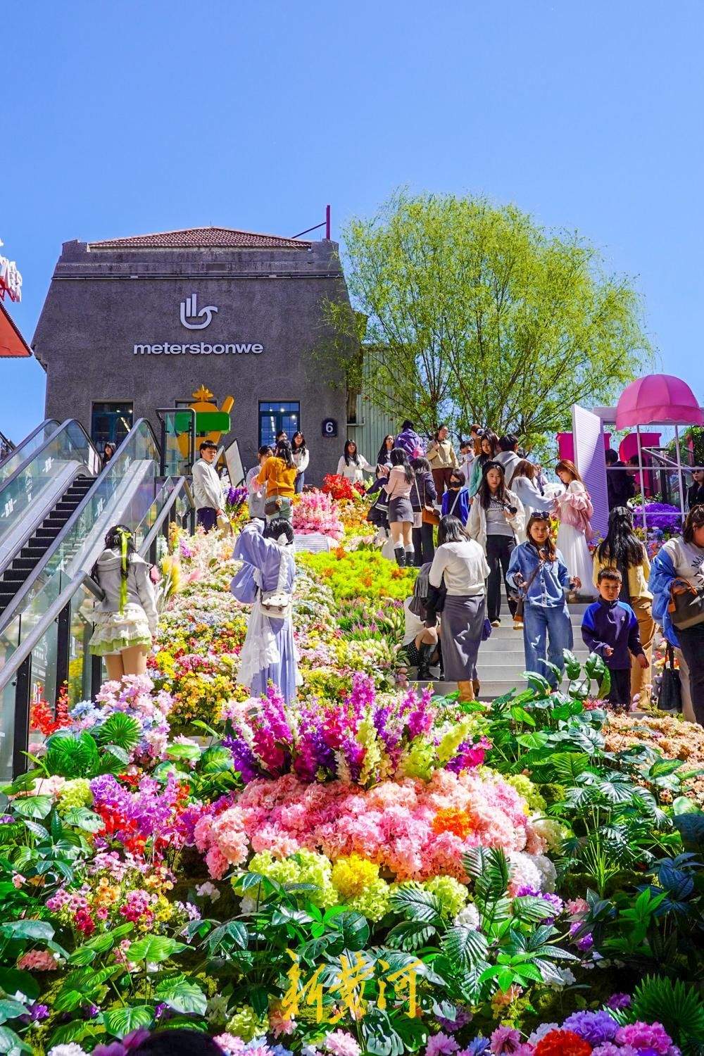 济南老商埠露天楼梯变身“彩虹花海”,网红打卡带动地下商场消费