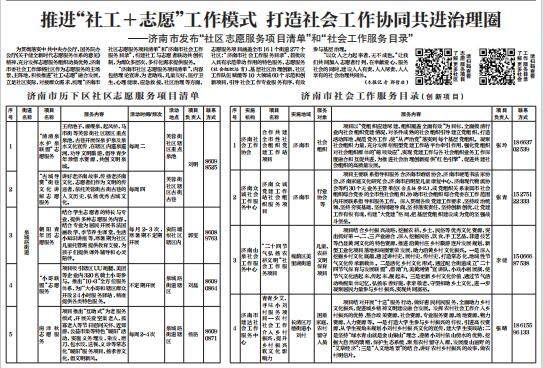济南市发布“社区志愿服务项目清单”和“社会工作服务目录”