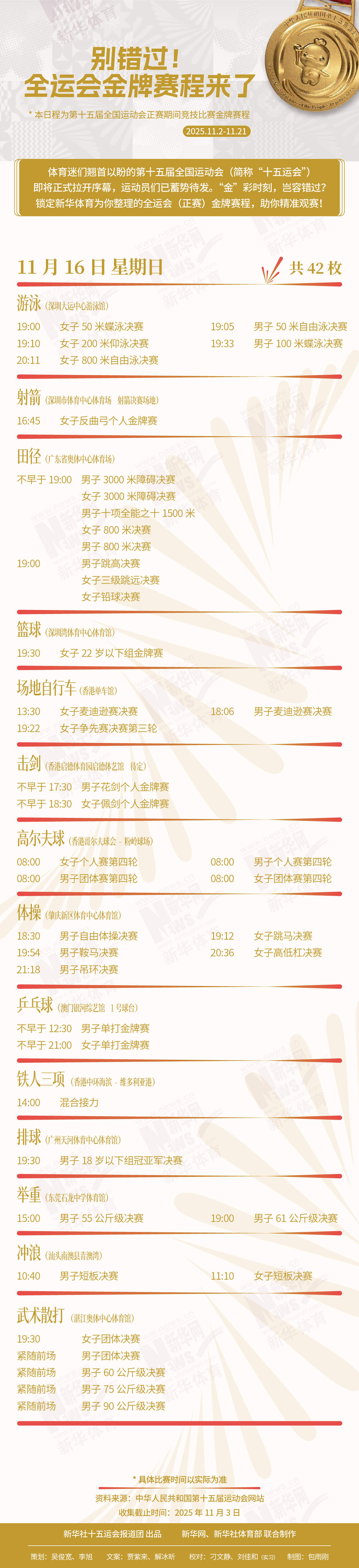 别错过！这届全运会金牌赛程来了