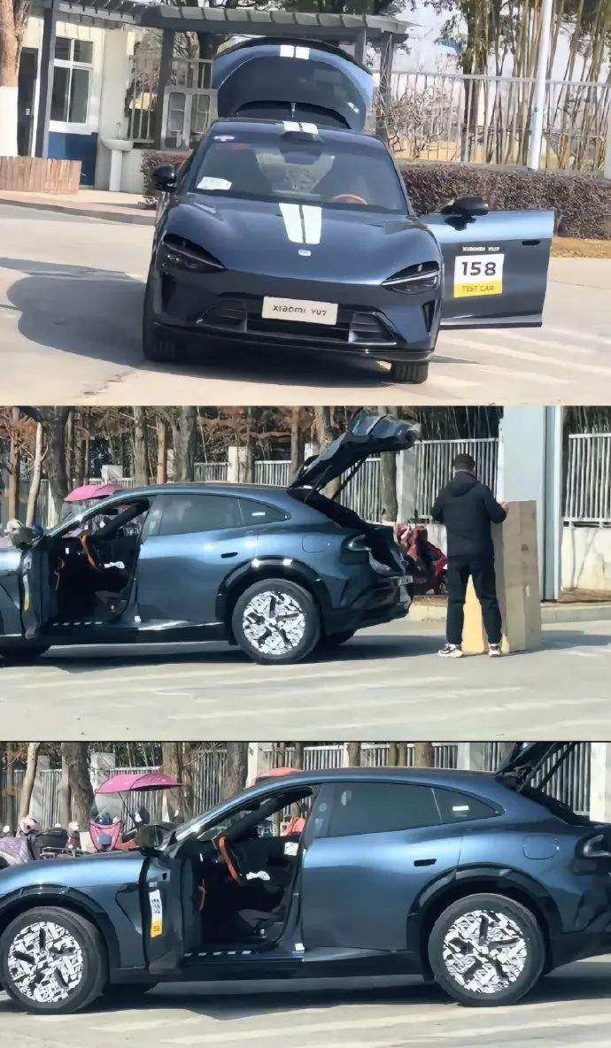小米YU7实车再曝光：掀背式尾门，内饰可见橙色方向盘