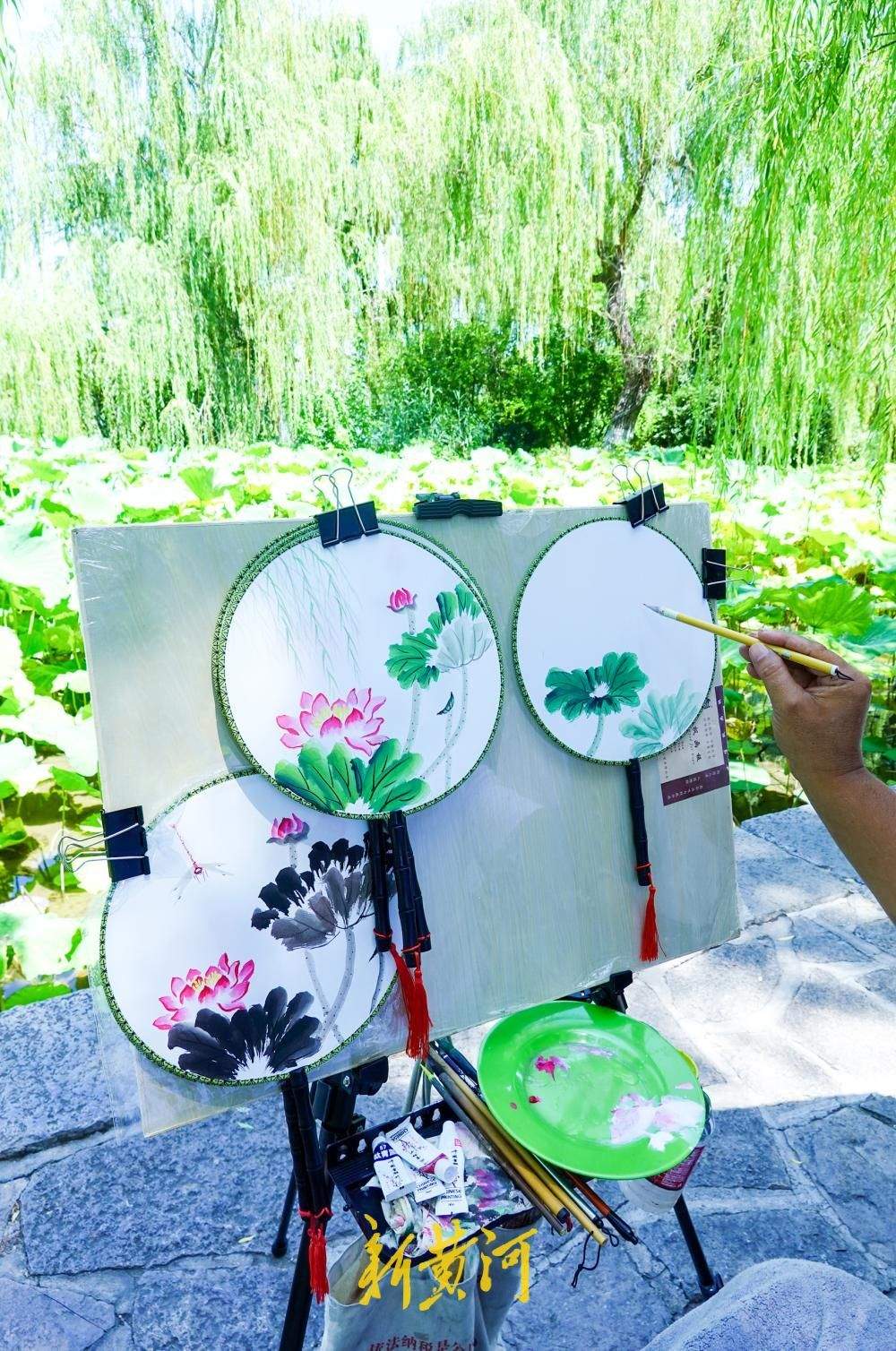 济南：轮椅上的画师做客大明湖畔 团扇上绘画荷花传递生命力量