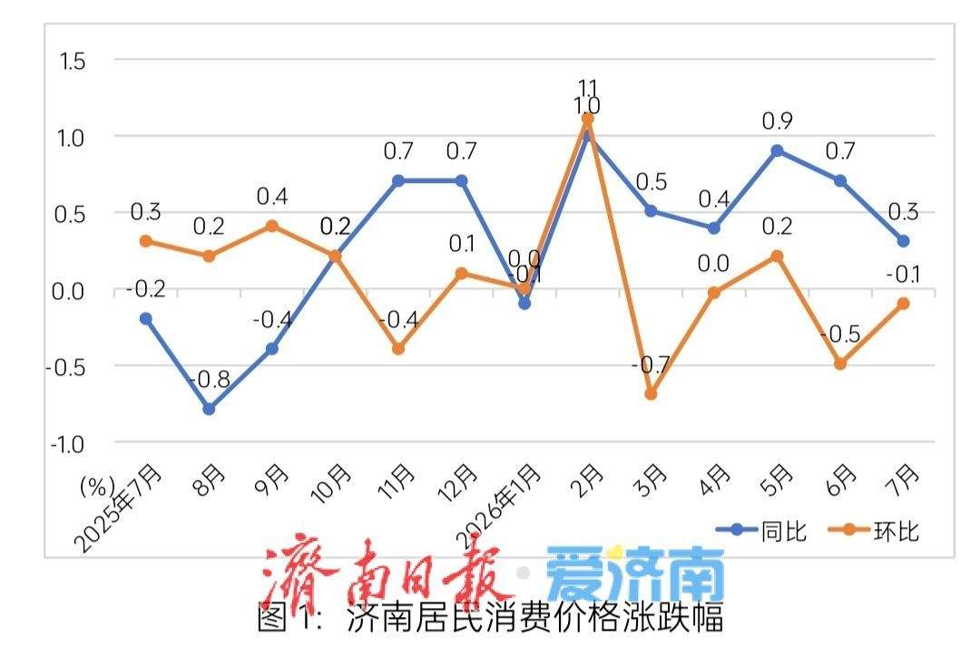 济南7月份居民消费价格同比上涨0.3%