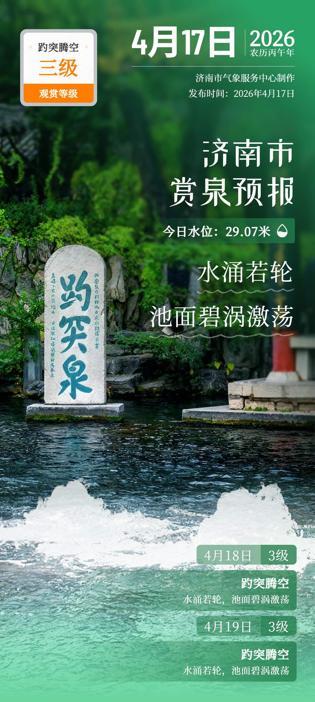 19日夜间济南市再迎雷阵雨天气 附本周末赏泉预报