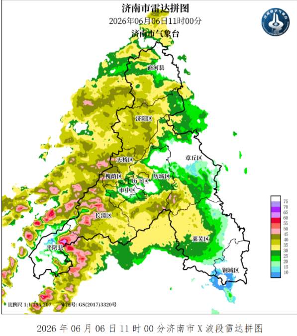 济南预计未来3小时降雨仍将持续，最大1小时降雨量15毫米左右