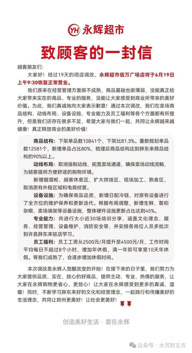 胖东来爆改后的永辉超市开业了 员工工资从2500元/月提升至4500元/月