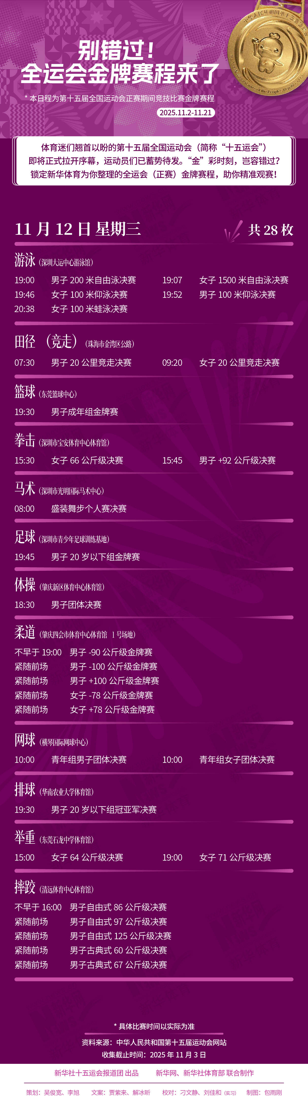 别错过！这届全运会金牌赛程来了