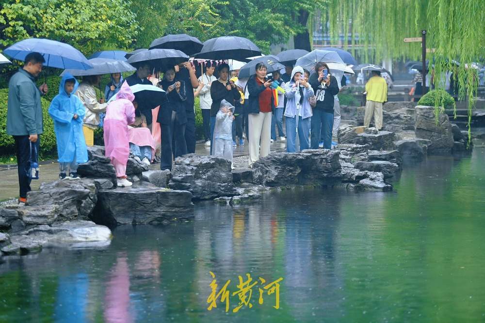 一年四季 泉在济南丨国庆假期迎秋雨，济南五龙潭泉畔烟雨朦胧引游人驻足