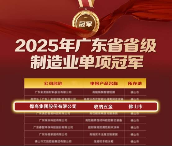 荣膺广东省制造业单项冠军：悍高集团以匠心铸收纳五金标杆