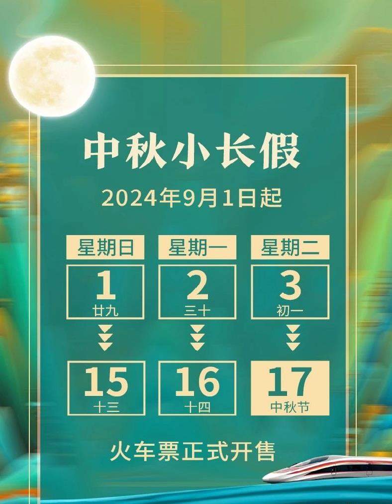 中秋假期火车票9月1日开售！抢票指南请了解→