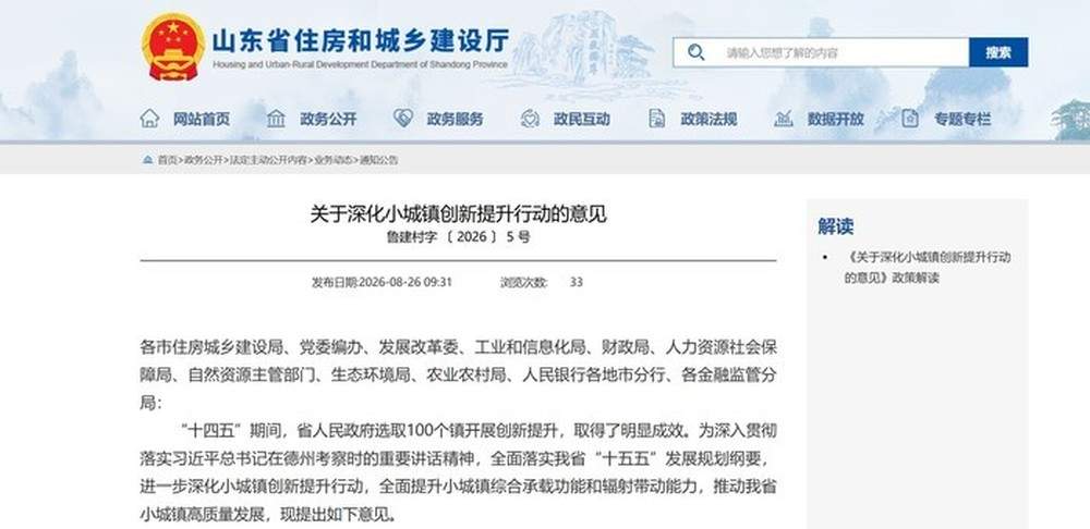 在4大方面提出13条具体举措，山东发文深化小城镇创新提升