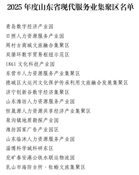 2025年度山东省现代服务业集聚区名单公布，16个入选