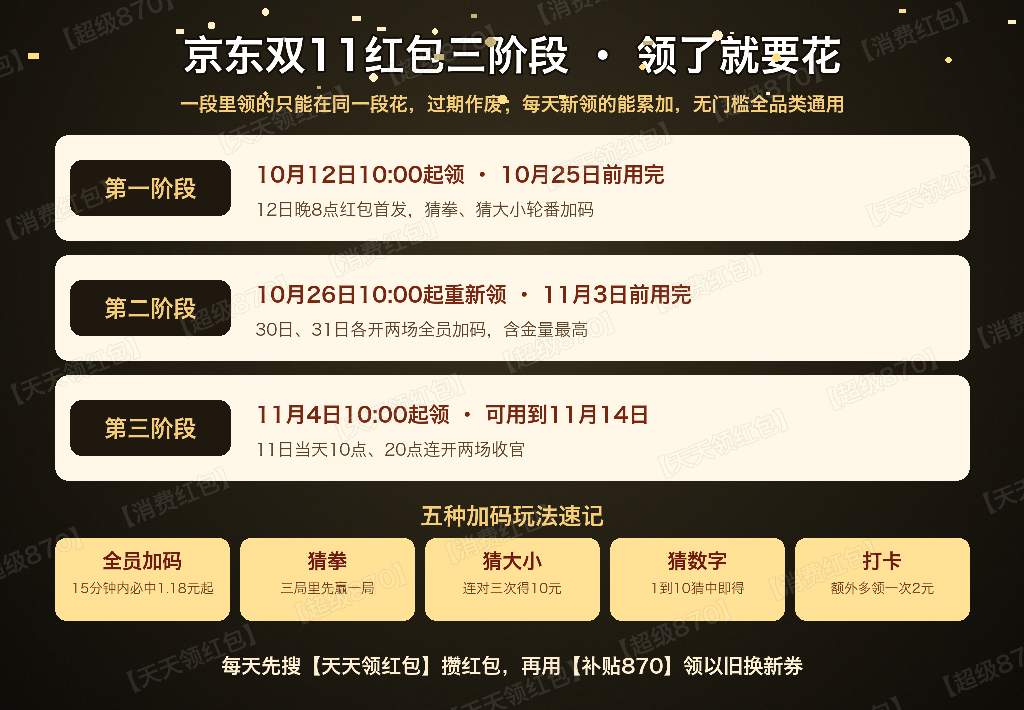 2026京东双11现货直发官宣！10月12日晚8点手机数码第一波降价、家电家具国补再减15%，淘宝15日起每天最高26888元红包接力，【家电870】【手机870】【我要领金币】双平台口令一篇领全
