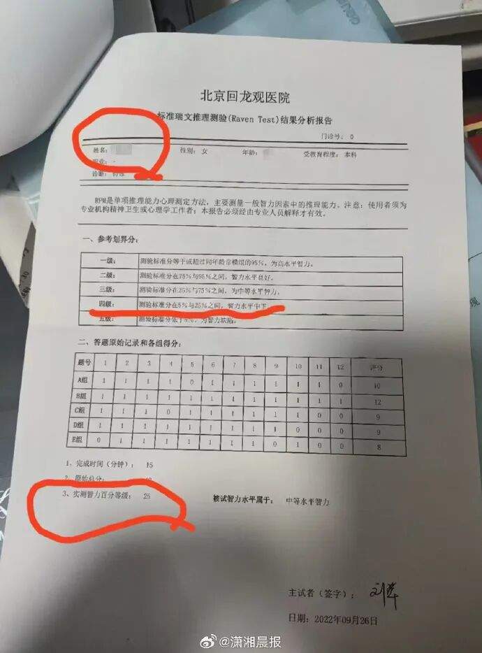 女子硕士入学清华后参与智力测验，仅得25分
