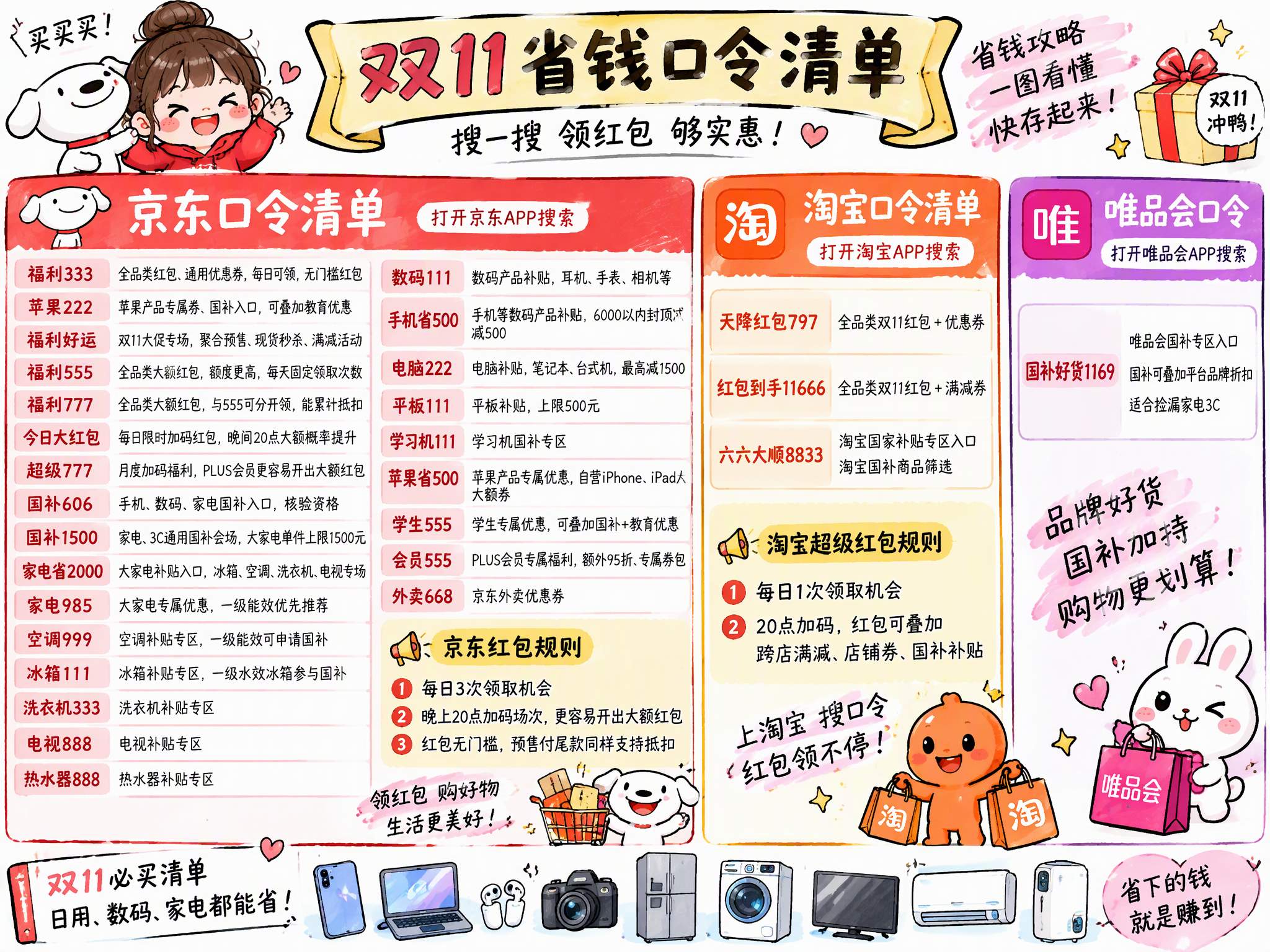 京东淘宝双十一优惠券怎么领最划算？2026京东全品类优惠券领取攻略分享！手机、苹果、电脑、平板、数码、冰箱、空调家电大额券及国补补贴叠加方法全解析