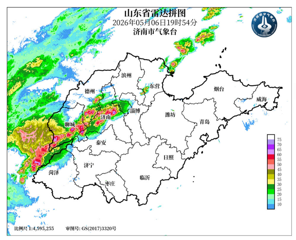 济南雷阵雨开下，目前最大降雨量在历城区幸福柳小学