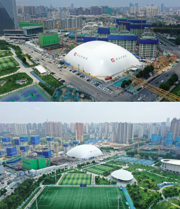 高山气膜“罩”出洁净工地！城发投高铁片区项目荣膺全市绿色施工A类标杆