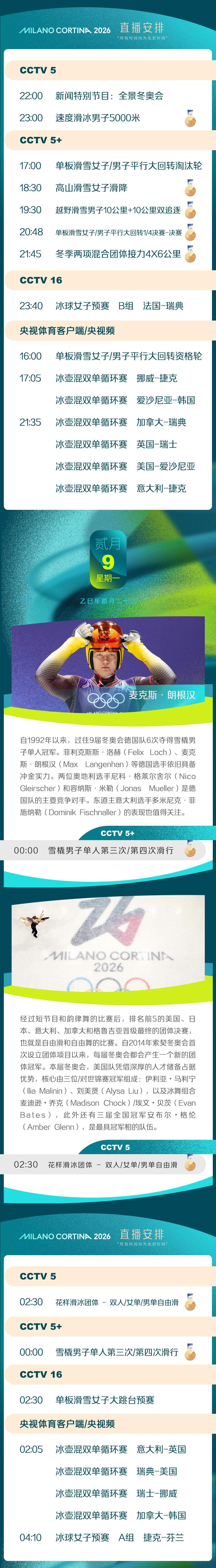 中国选手多项参赛 米兰冬奥会开幕后第二比赛日观赛指南