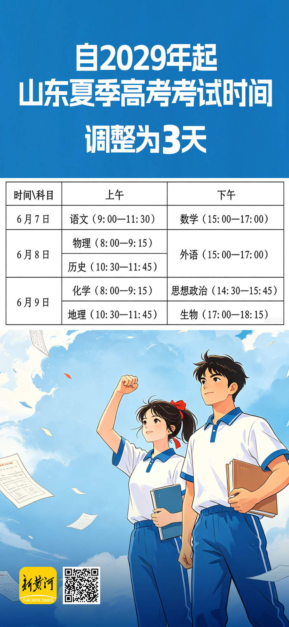 自2029年起，山东夏季高考考试时间调整为3天，官方十问十答