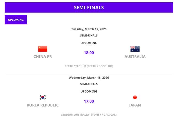 女足亚洲杯半决赛：日韩相遇 中国女足对阵东道主澳大利亚