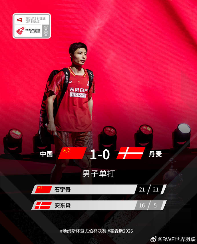 中国队3-0战胜丹麦队，晋级汤姆斯杯决赛