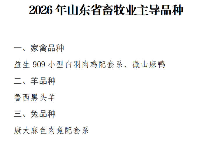 “微山麻鸭”“鲁西黑头羊”等上榜！山东省公示2026年畜牧业主导品种主推技术遴选推荐结果