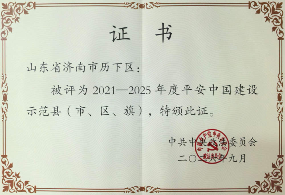 全市唯一！平安中国建设示范市、县授牌命名，济南市历下区入选