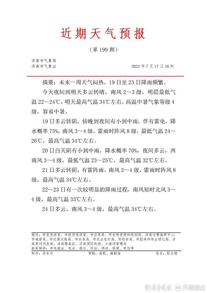 谨防中暑!今天济南最高气温将达34℃,未来一周天气闷热