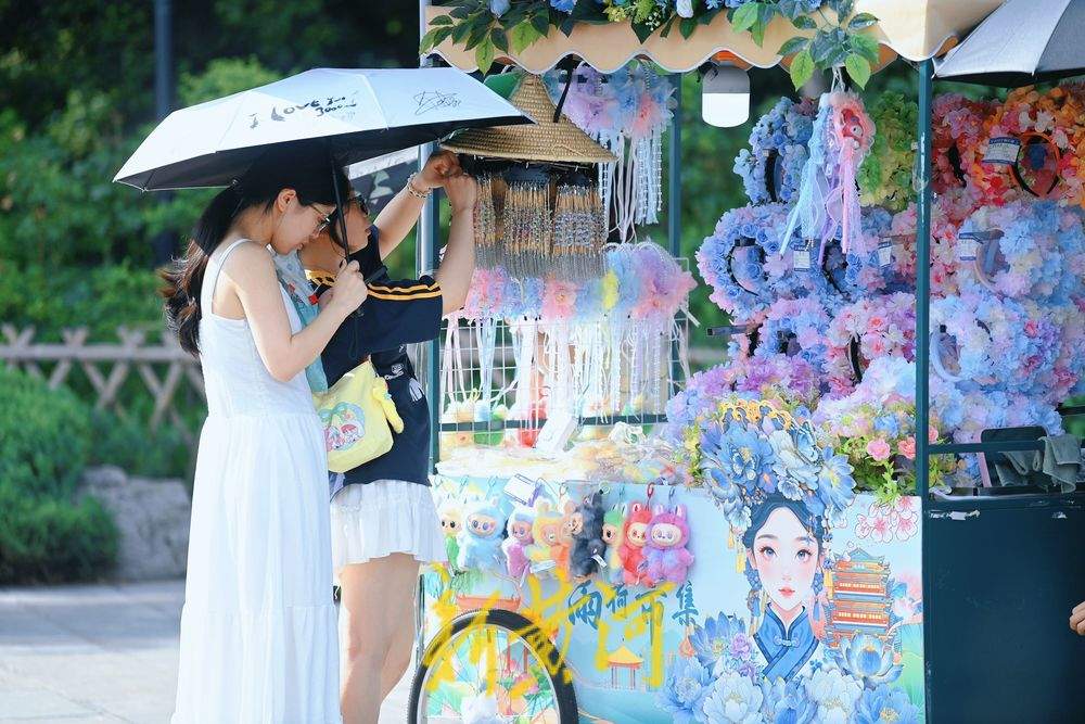 暑期落幕泉水游仍热，游客大明湖北岸品荷赏灯