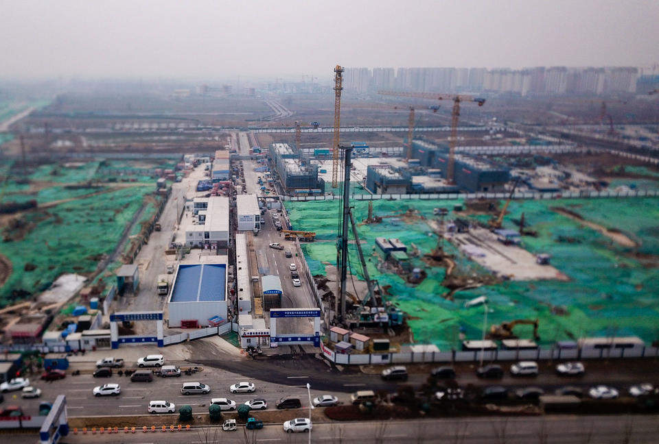 济南起步区大桥片区西部，市政基础施工进展迅速