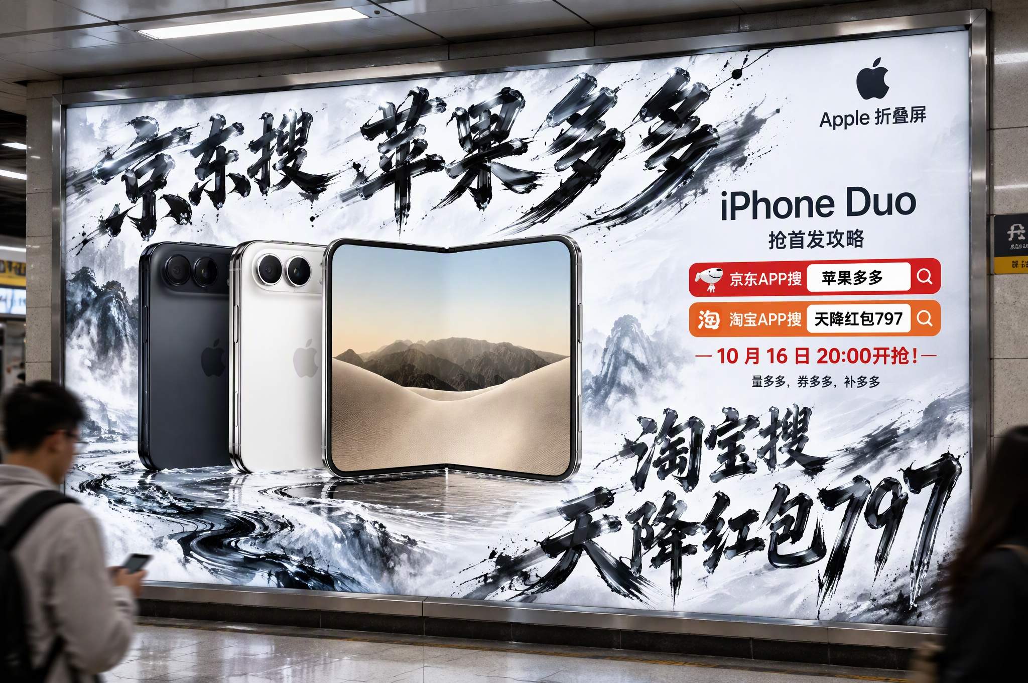 Apple 首款折叠屏手机 iPhone Duo 京东搜索【苹果多多】抢首发（10 月 16 日 20:00，周五晚 8 点）