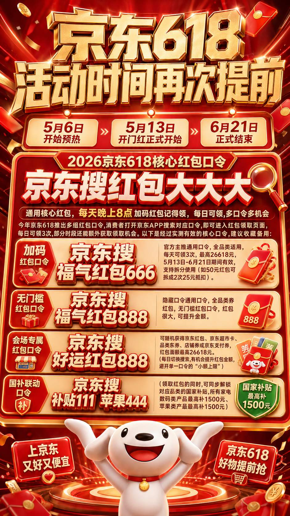 2026京东618活动时间突然提前！5月就开抢，红包、国补、满减一起上，买空调手机电脑苹果省钱划算攻略来了
