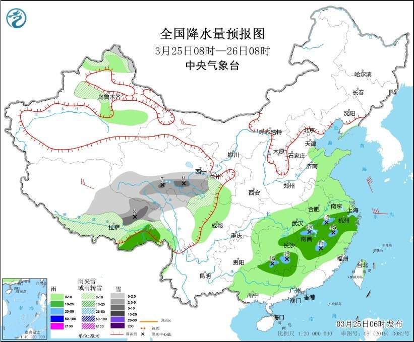 中央气象台：长江中下游地区有较强降雨和强对流天气 西藏青海等地有雨雪 西北华北等地有沙尘