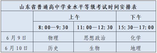 官宣！山东夏季高考各科目考试时间