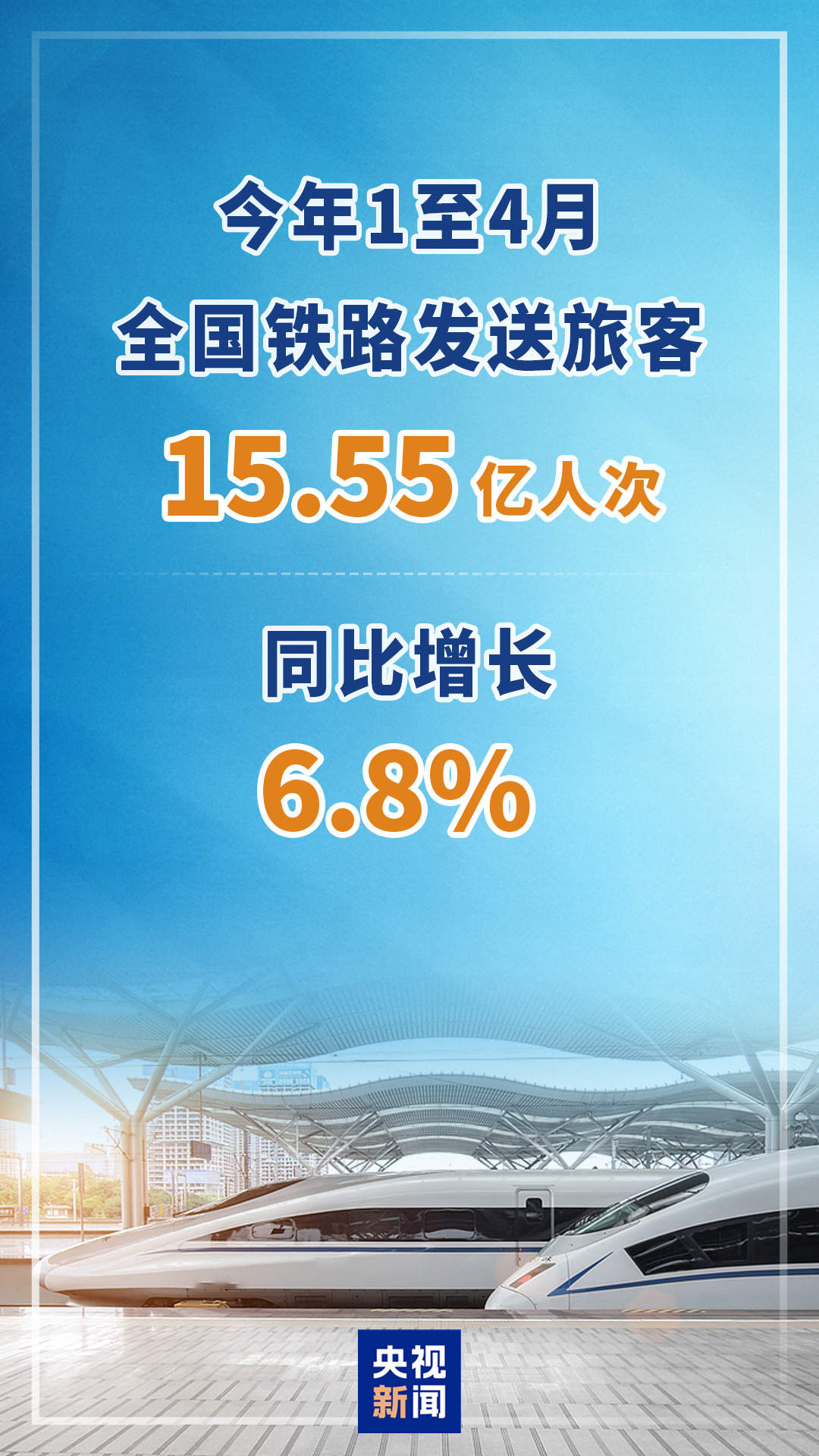视频丨今年1至4月全国铁路发送旅客15.55亿人次 同比增长6.8%
