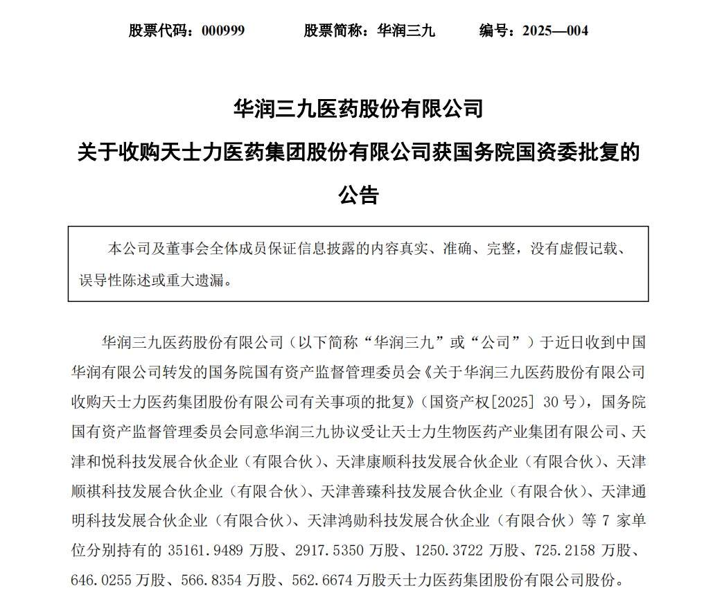 华润收购中药巨头天士力，获批！医药行业整合再进一步