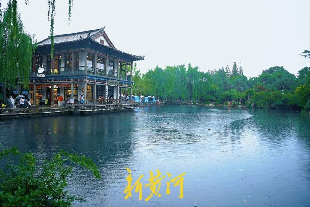 三伏天降雨消酷暑 烟雨五龙潭引游客撑伞游园赏泉