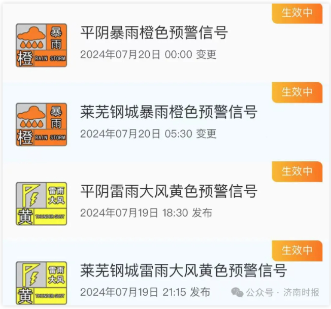 升级!济南一地发布暴雨橙色预警,最新预报来了