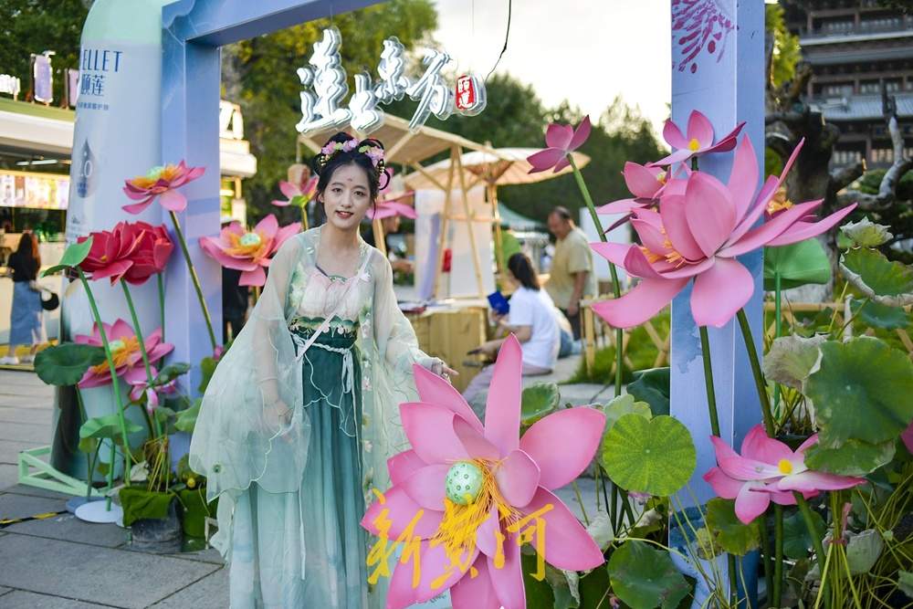 荷花主题诗意场景，带游客沉浸式体验泉水节复古版国风市集