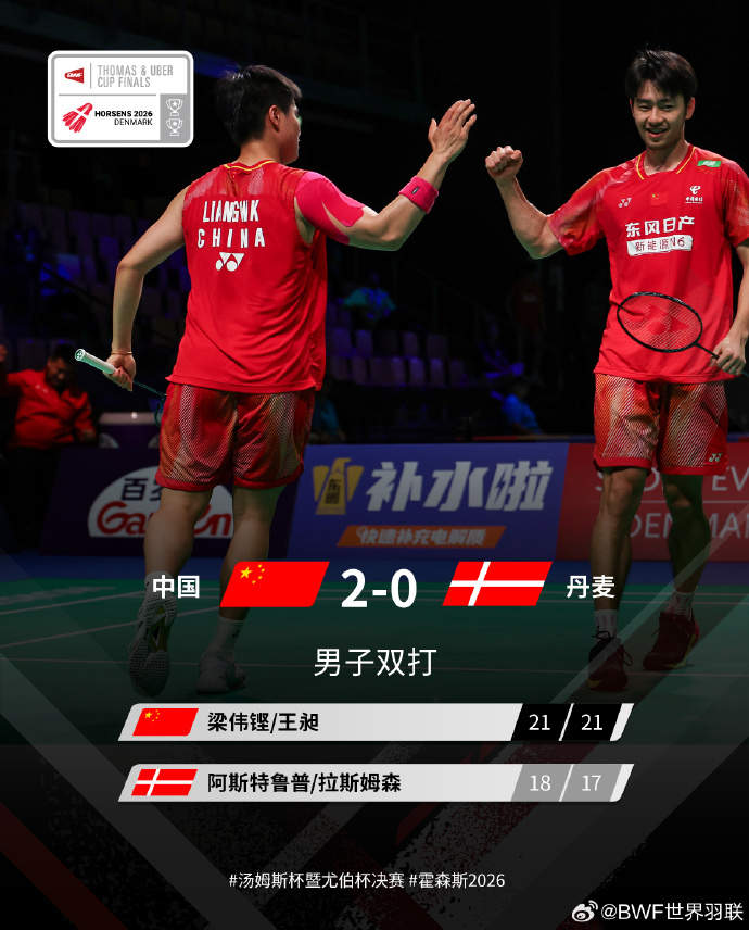 中国队3-0战胜丹麦队，晋级汤姆斯杯决赛