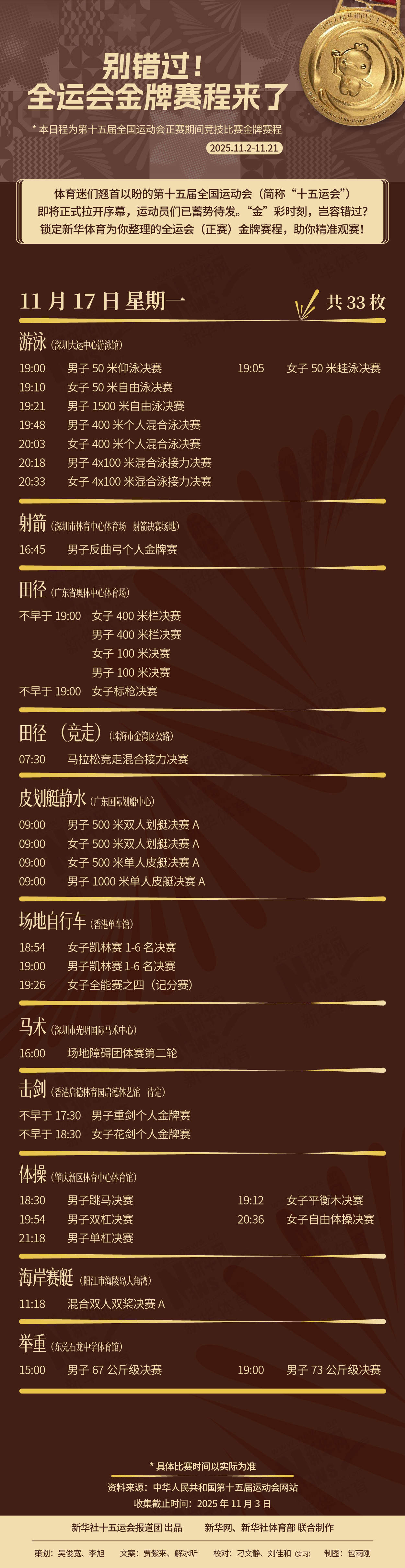 别错过！这届全运会金牌赛程来了