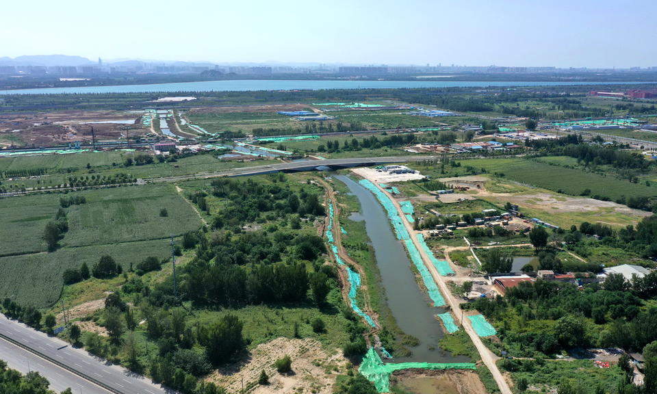 航拍济南起步区大寺河治理工程，将建成美如玉簪的景观河