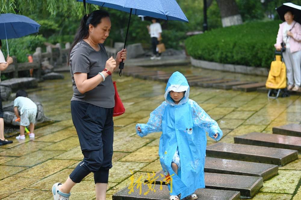 雨中戏水，别有童趣