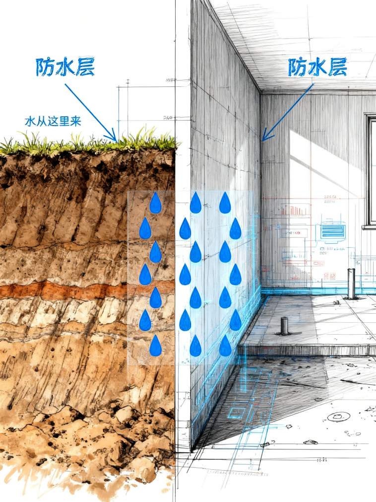 破局别墅地下室渗漏防水：久诺地下室恒干系统全维度解决方案！
