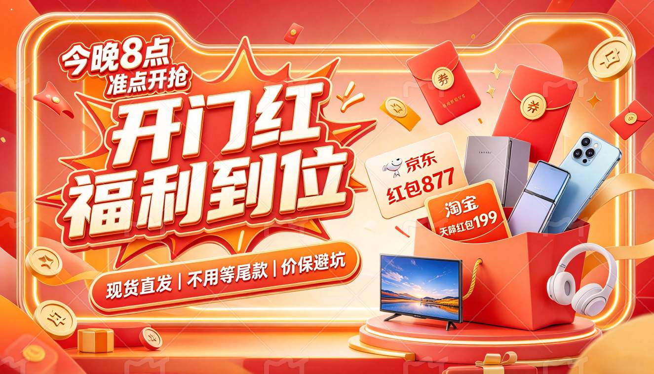 还在等11号蹲低价？今晚8点开门红准时开抢，京东搜红包877、淘宝搜天降红包199搭配国补882抄底攻略！iPhone18、冰箱、电视现货直发，确定不看看？
