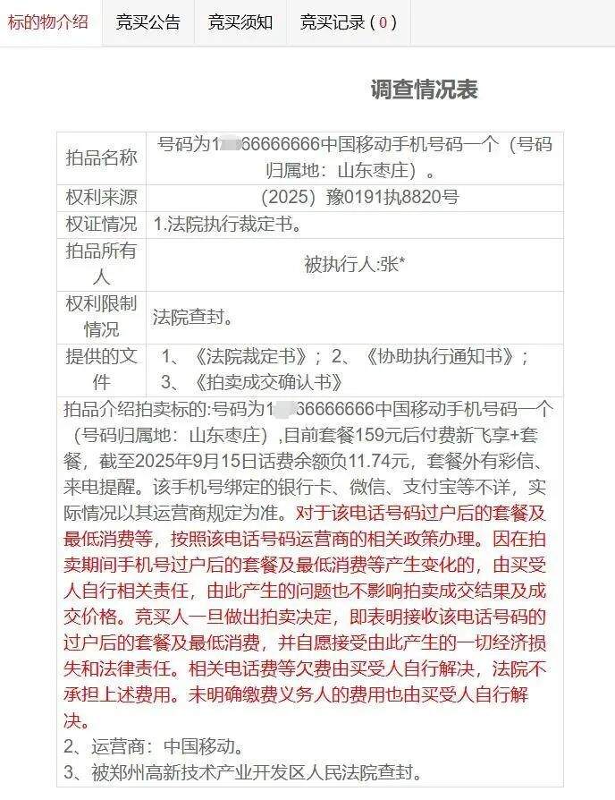 尾号66666666手机号275万元拍出,4人共出价67次