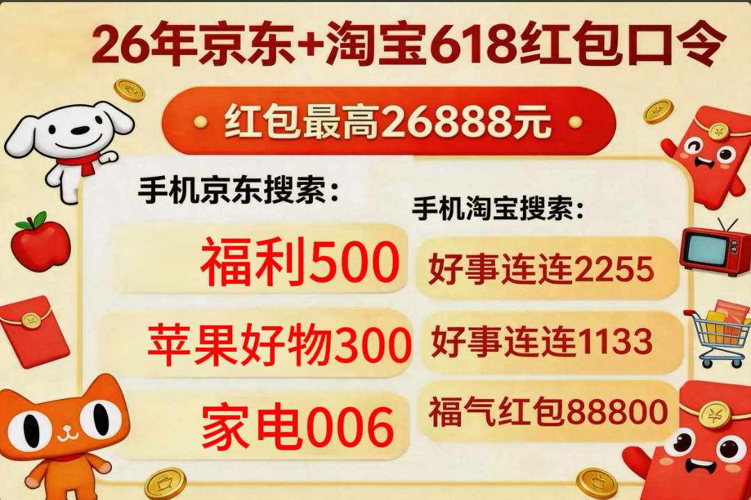2026京东618优惠券红包口令京东大额无门槛全品类通用优惠券领取入口是京东搜:福利500,买苹果手机家电数码抄底价到手