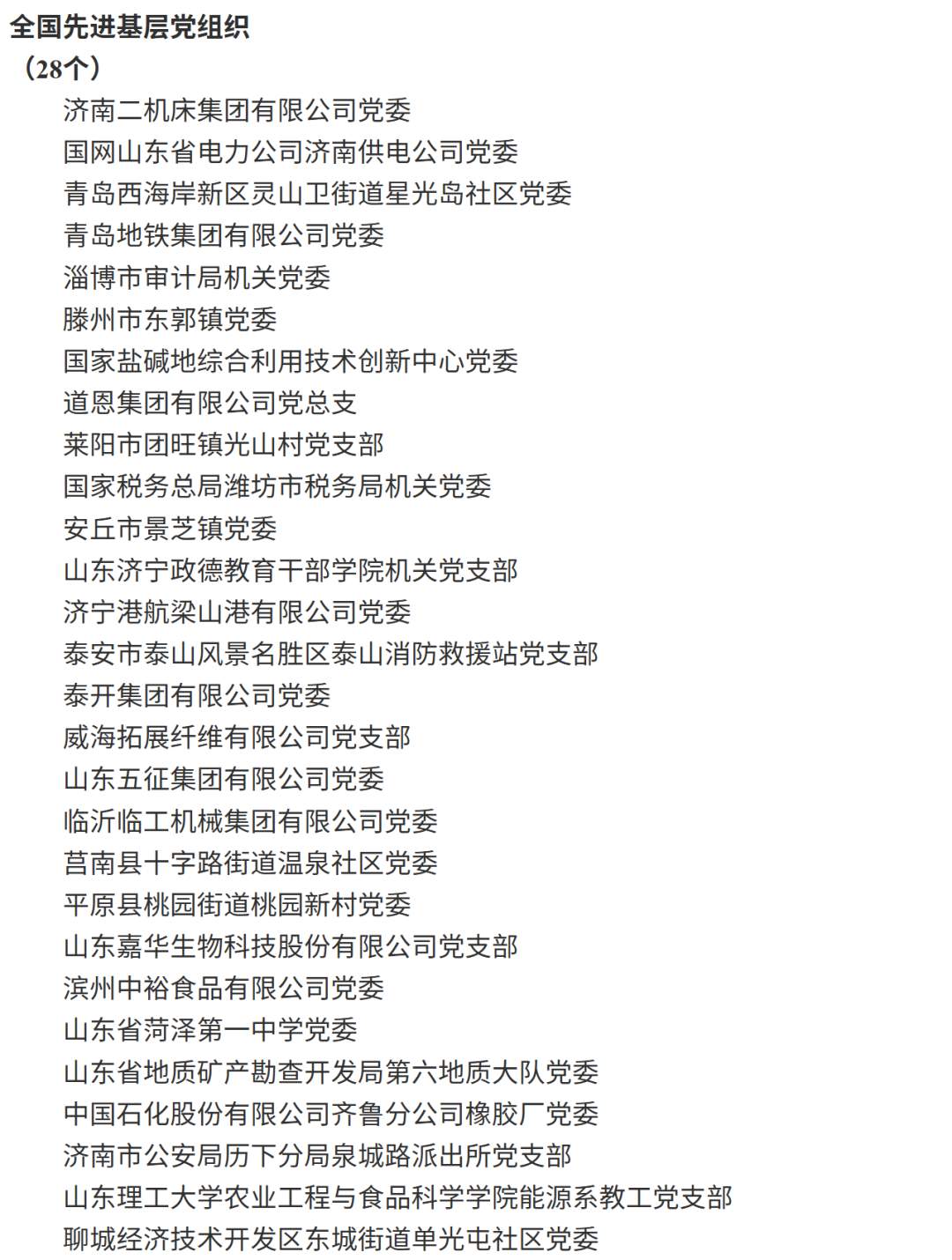 山东受表彰的全国“两优一先”名单