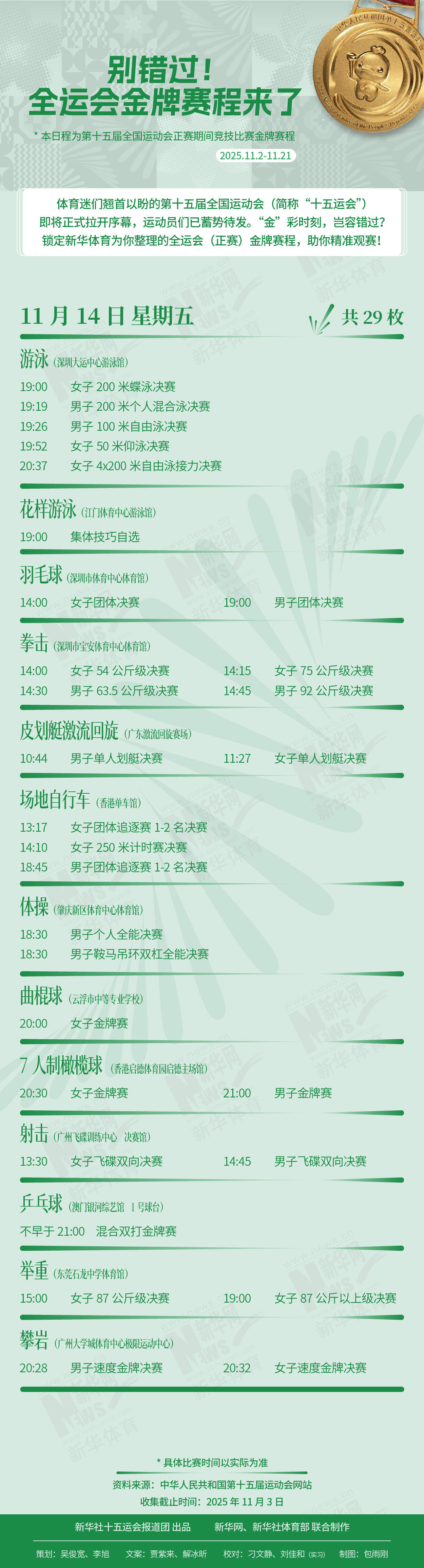 别错过！这届全运会金牌赛程来了