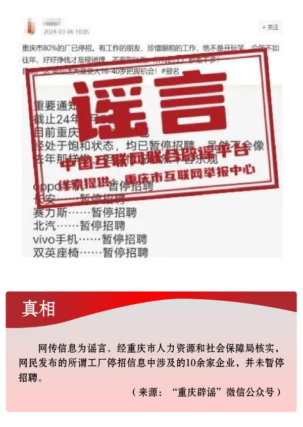 打击网络谣言 共建清朗家园 中国互联网联合辟谣平台2024年3月辟谣榜